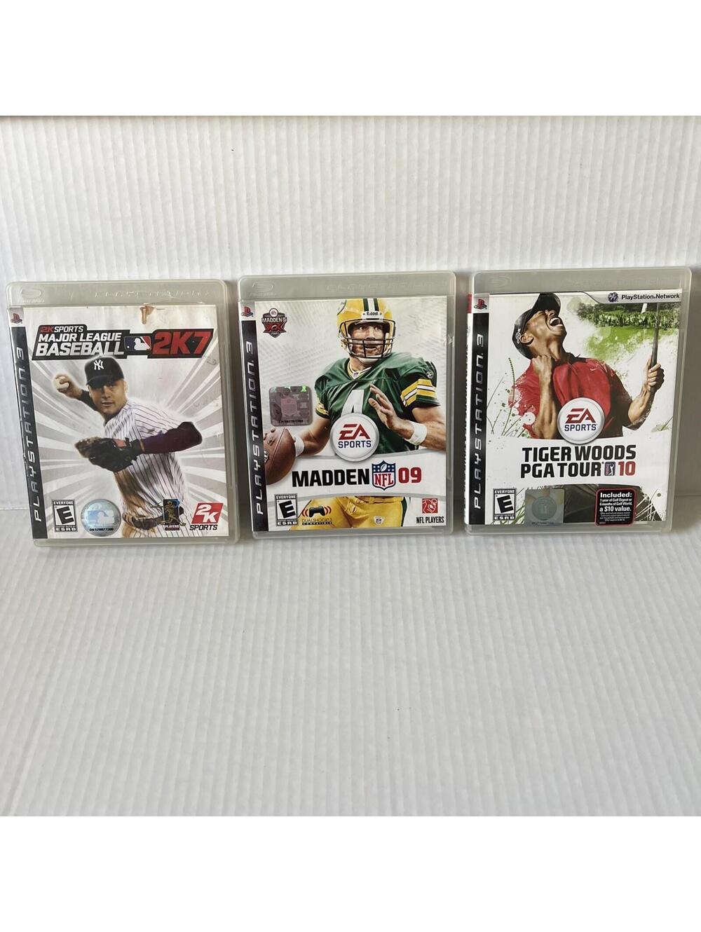 Sony PS3 Sport Game Lot Of 3 MLB 2K7 NFL Madden Brett Favre PGA 10 Tiger Woods
